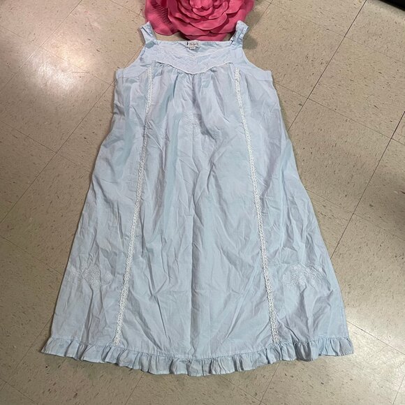 Vintage THE 1 FOR U Blue Embroidered Crochet Trim Cottagecore Nightgown - Picture 1 of 10